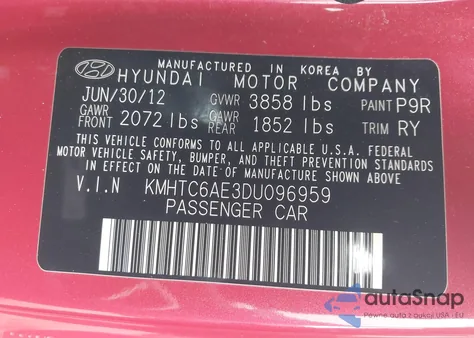 2013 Hyundai Veloster Turbo W/Black from USA, damaged, VIN KMHTC6AE3DU096959